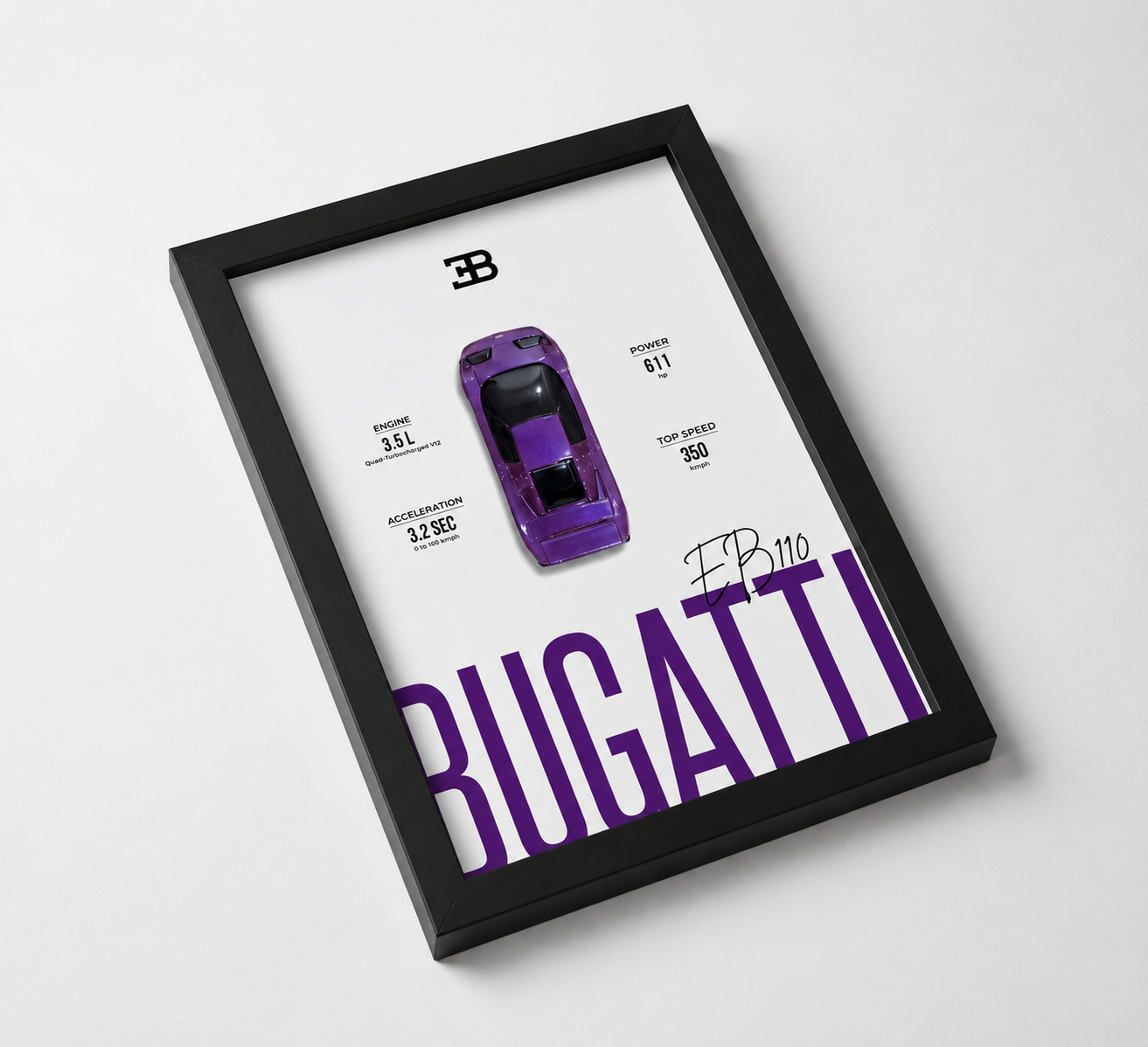 NOVA Bugatti EB110 3D Frame – Premium Handmade Wall Art
