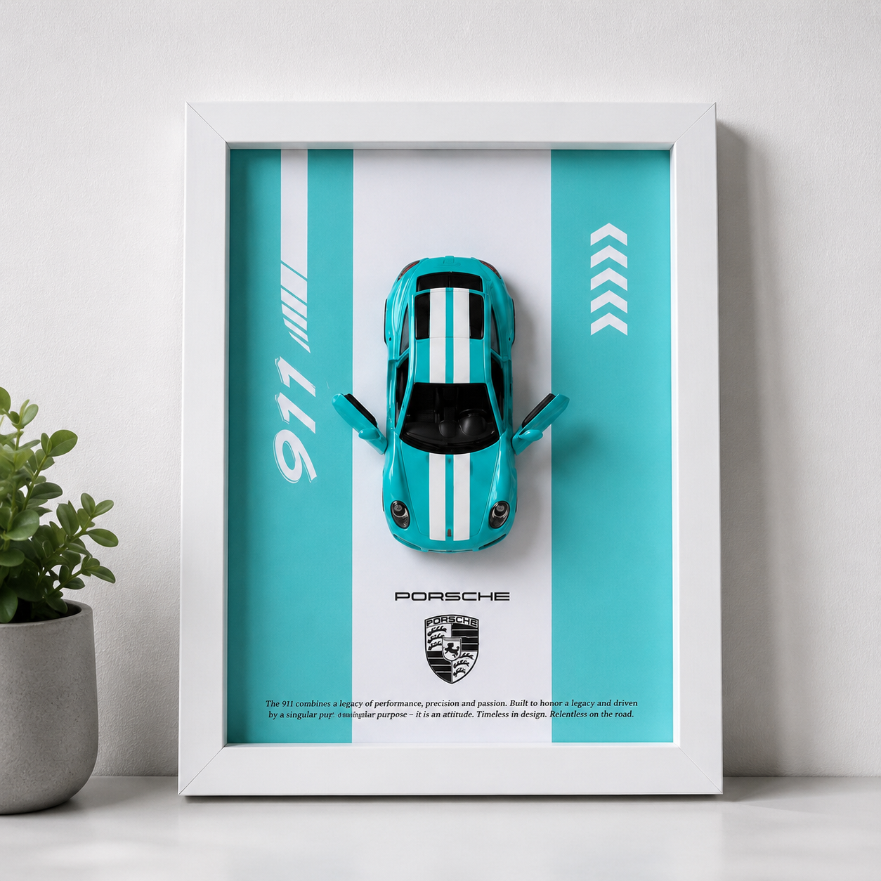 Porsche 911 Carrera 3D Wall Frame – Premium Handmade Car Display | White Frame