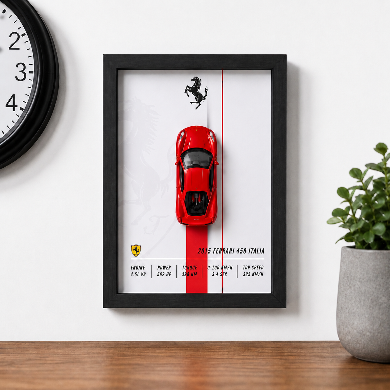 Ferrari 458 Italia 3D Wall Frame | Premium Automotive Wall Art