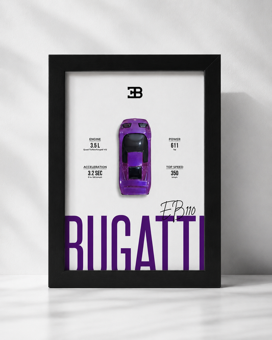 NOVA Bugatti EB110 3D Frame – Premium Handmade Wall Art