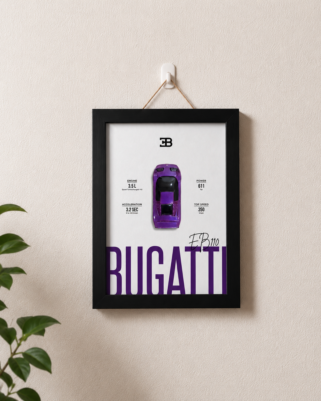 NOVA Bugatti EB110 3D Frame – Premium Handmade Wall Art