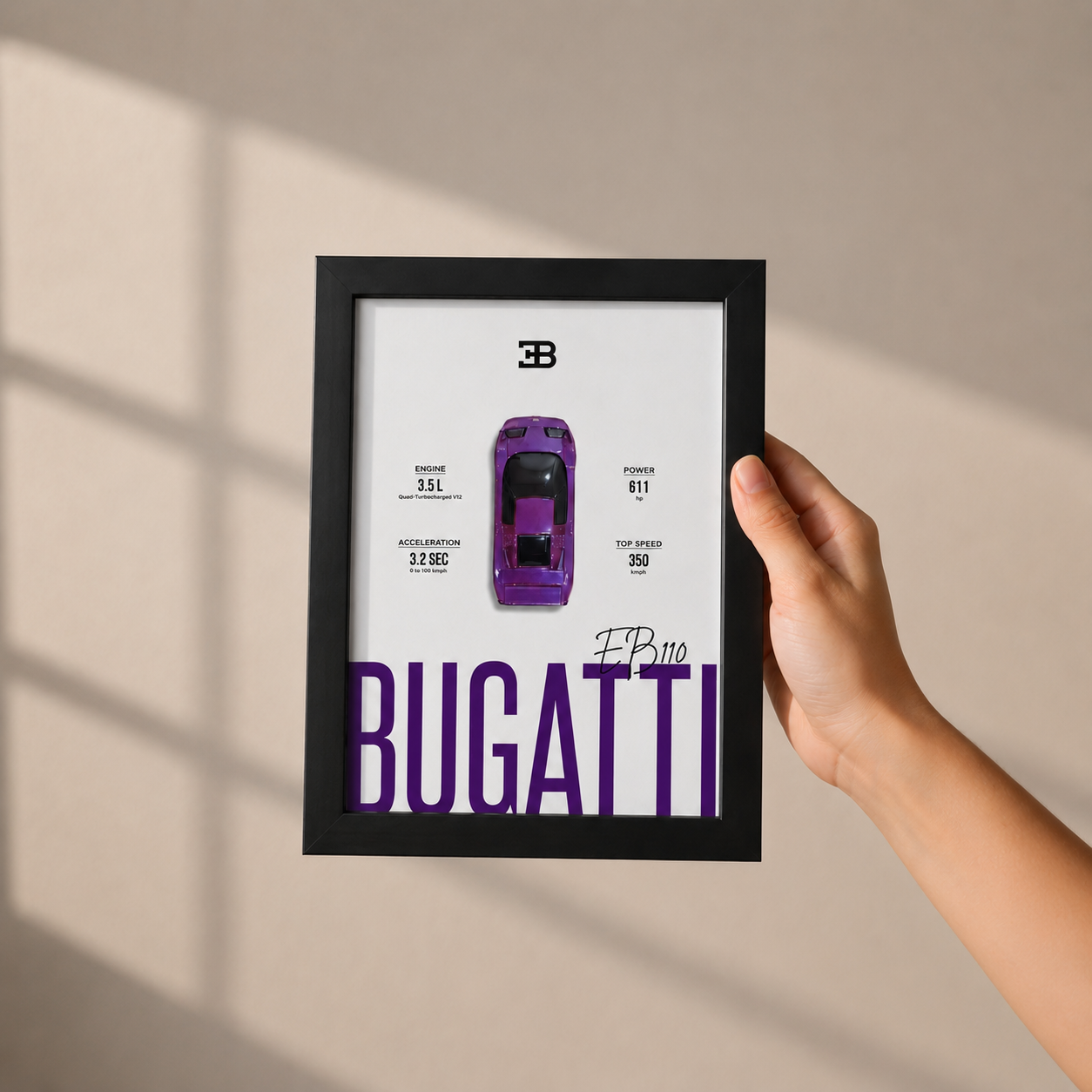 NOVA Bugatti EB110 3D Frame – Premium Handmade Wall Art