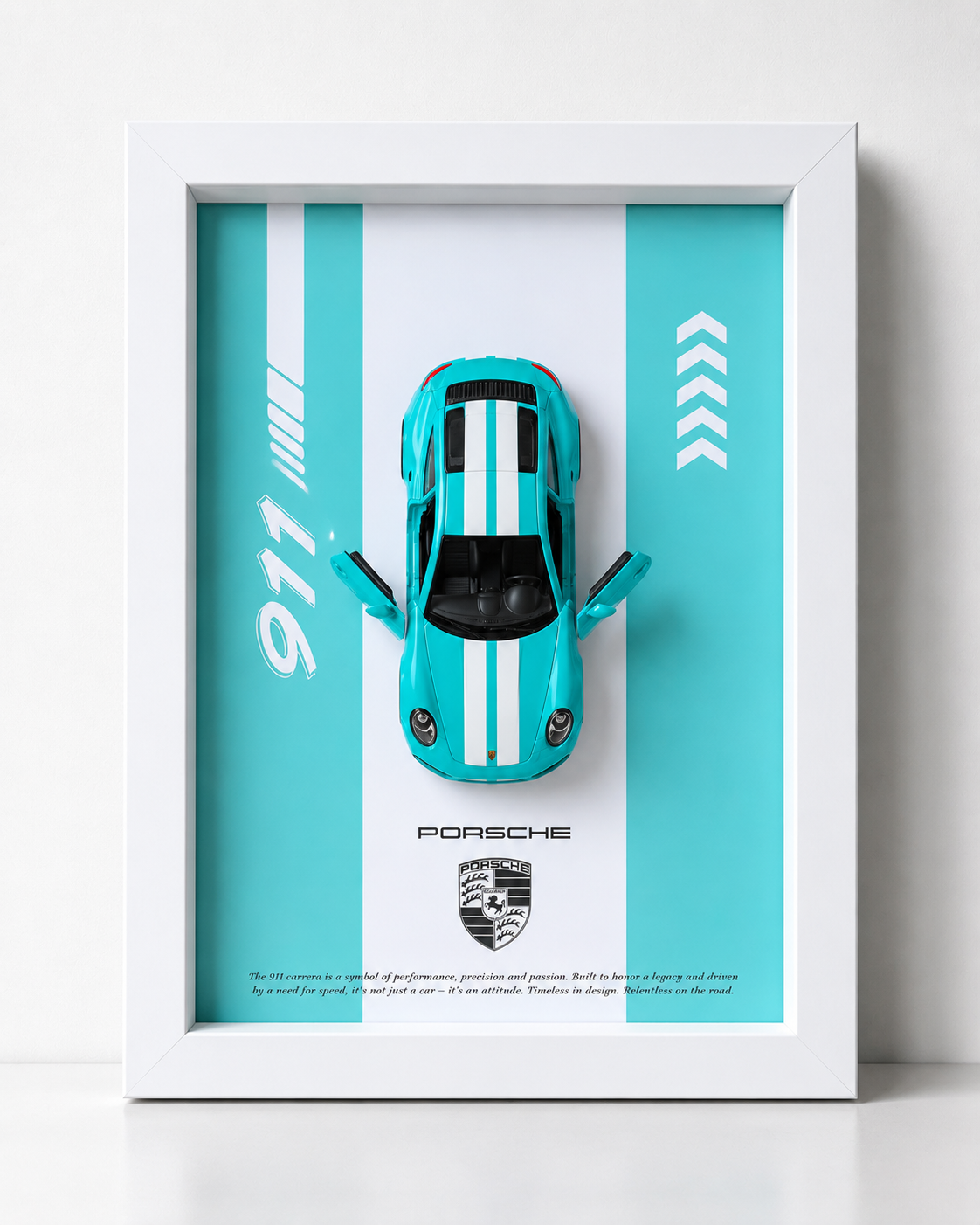Porsche 911 Carrera 3D Wall Frame – Premium Handmade Car Display | White Frame