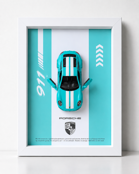 Porsche 911 Carrera 3D Wall Frame – Premium Handmade Car Display | White Frame