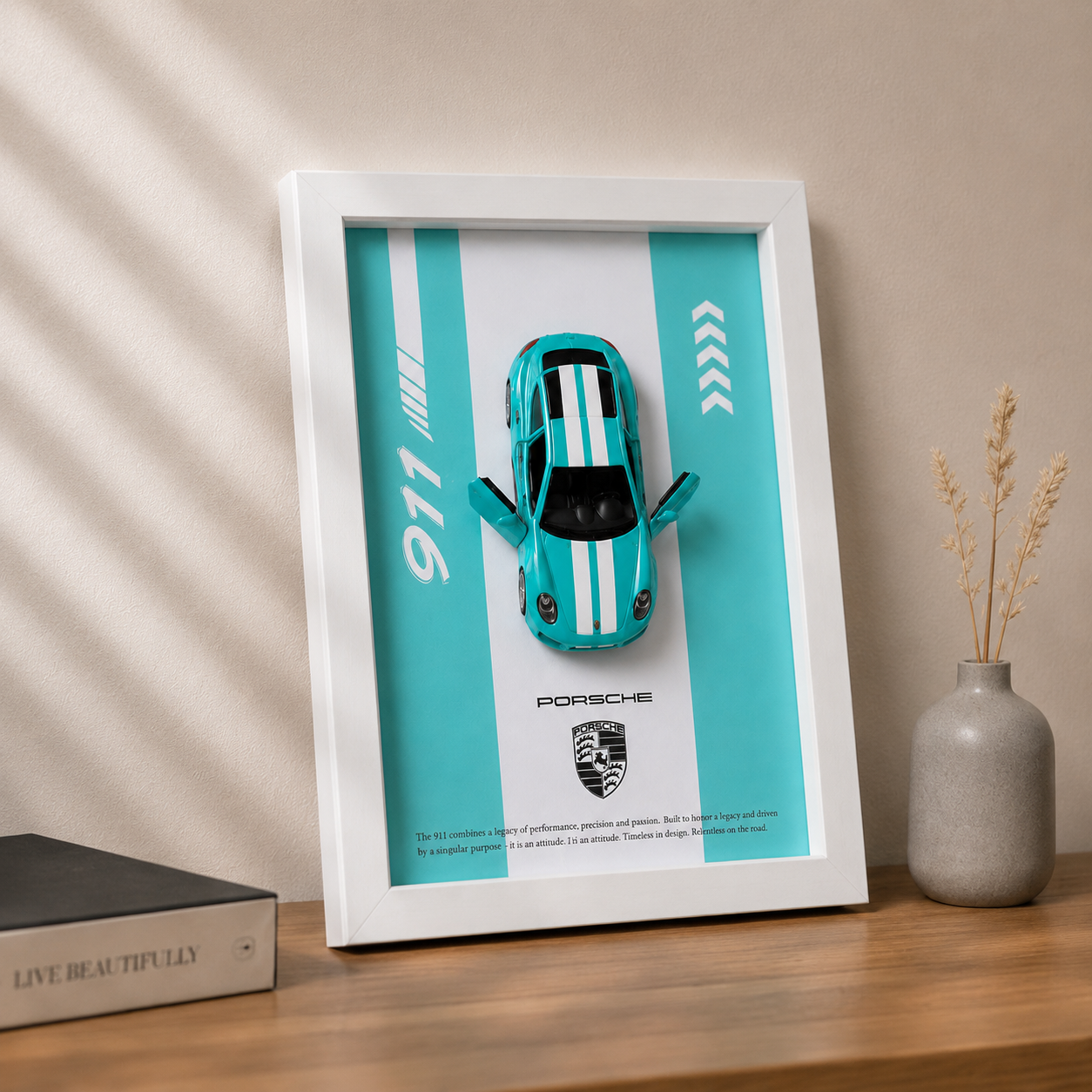 Porsche 911 Carrera 3D Wall Frame – Premium Handmade Car Display | White Frame