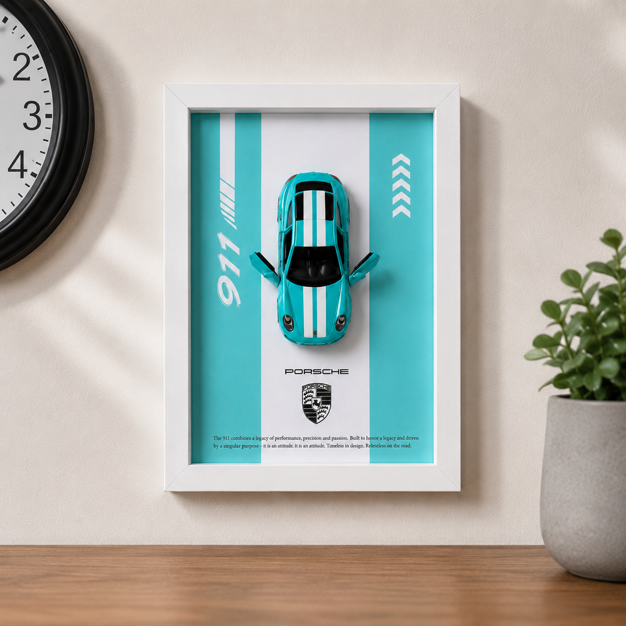 Porsche 911 Carrera 3D Wall Frame – Premium Handmade Car Display | White Frame