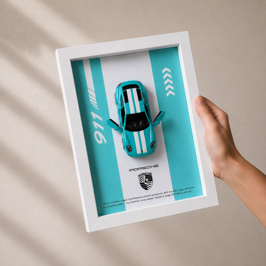 Porsche 911 Carrera 3D Wall Frame – Premium Handmade Car Display | White Frame