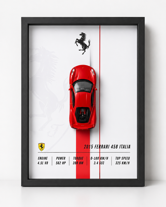 Ferrari 458 Italia 3D Wall Frame | Premium Automotive Wall Art