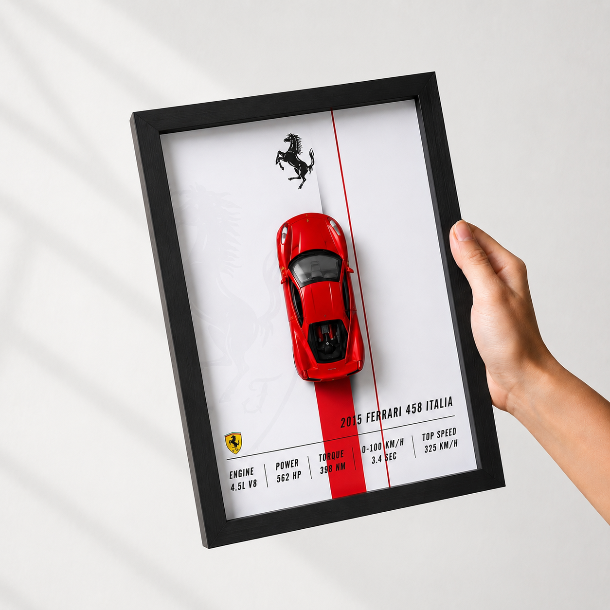 Ferrari 458 Italia 3D Wall Frame | Premium Automotive Wall Art
