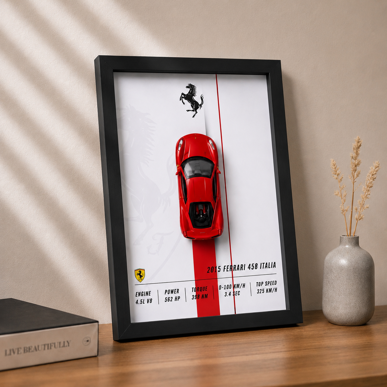 Ferrari 458 Italia 3D Wall Frame | Premium Automotive Wall Art