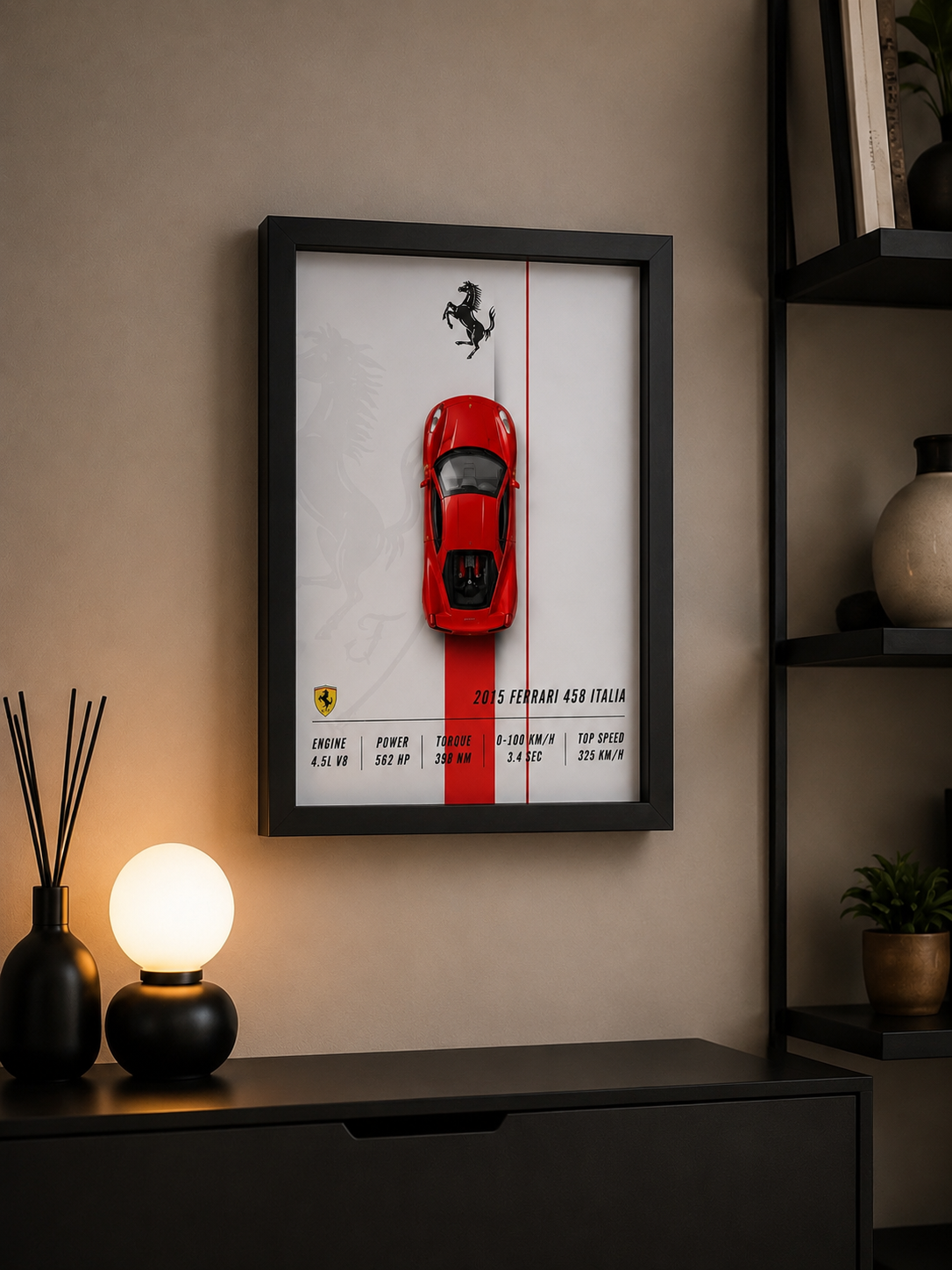 Ferrari 458 Italia 3D Wall Frame | Premium Automotive Wall Art