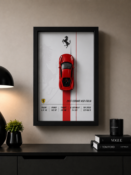 Ferrari 458 Italia 3D Wall Frame | Premium Automotive Wall Art